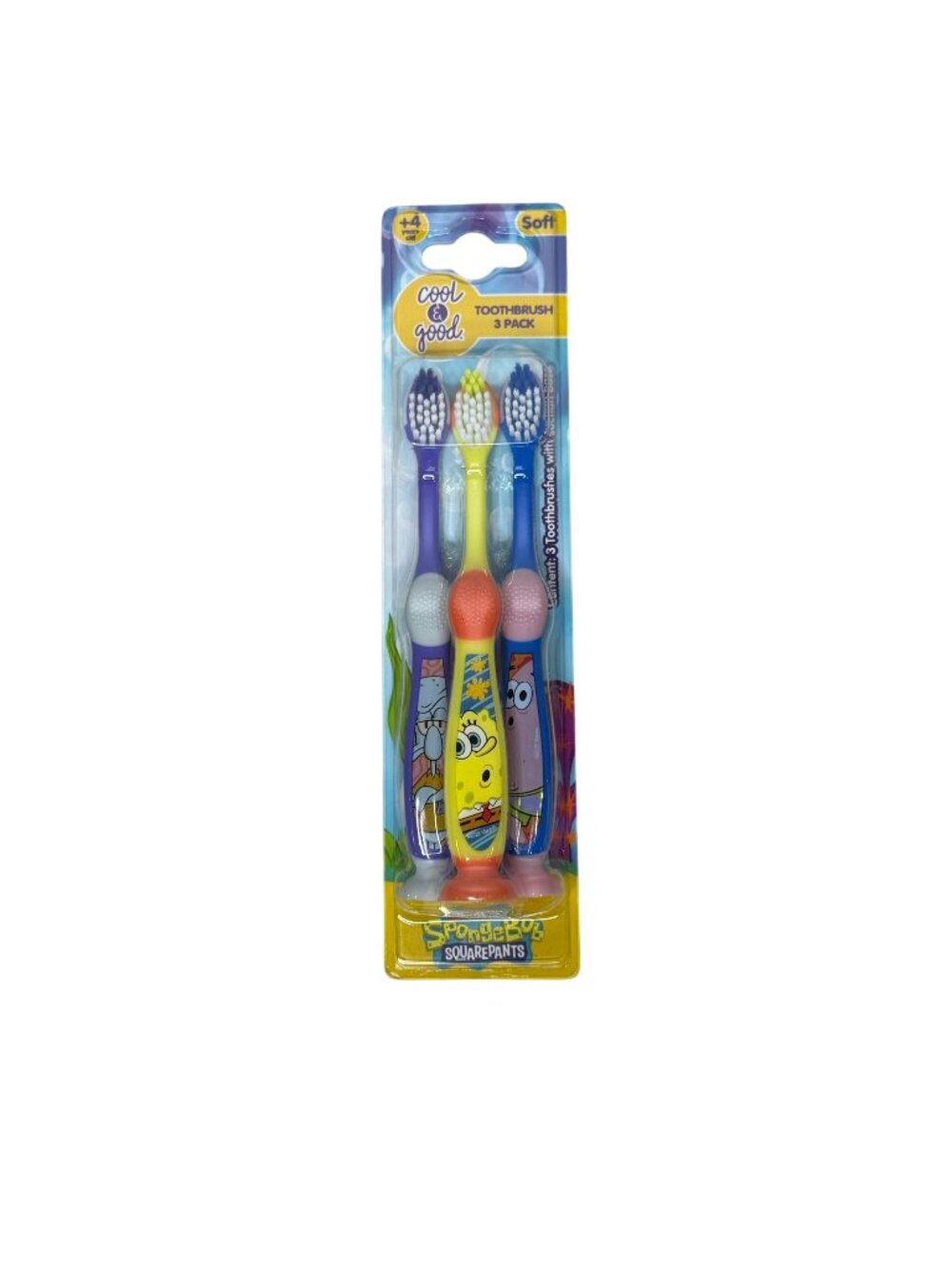 SpongeBob SquarePants Kids Toothbrush 3 Pack Soft Bristles Age 4+